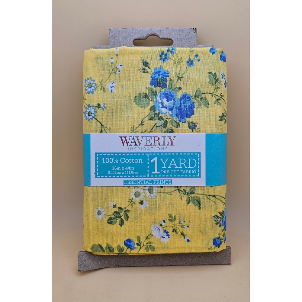 Waverly Inspirations 1 Yard Cotton Fabric Yellow Blue Floral Essential Prints